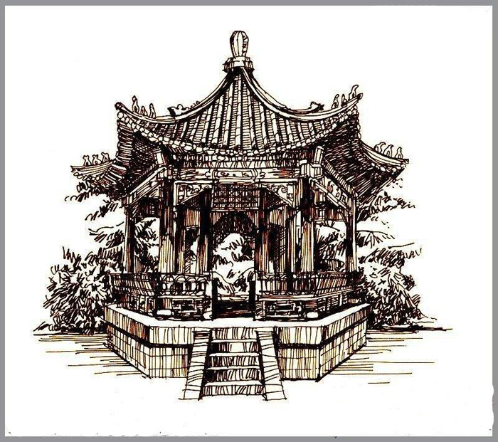 中國風手繪叢臺亭臺樓閣