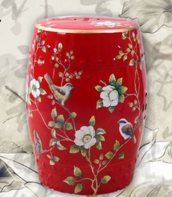 中國風(fēng)陶瓷凳子，復(fù)古仿鼓手繪花鳥凳子