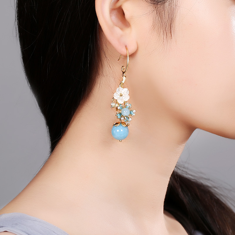 淡藍(lán)海風(fēng)系花朵耳飾，清涼清新氣質(zhì)耳環(huán)