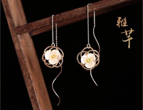 雅芊古風耳環(huán)，純銀耳線首飾