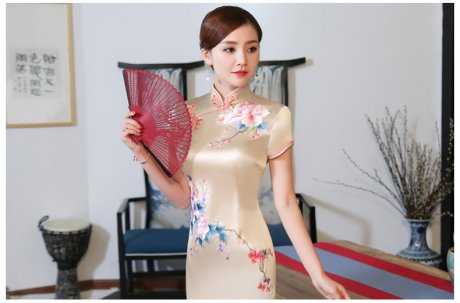 金牡丹刺繡旗袍，復古唯美旗袍裙
