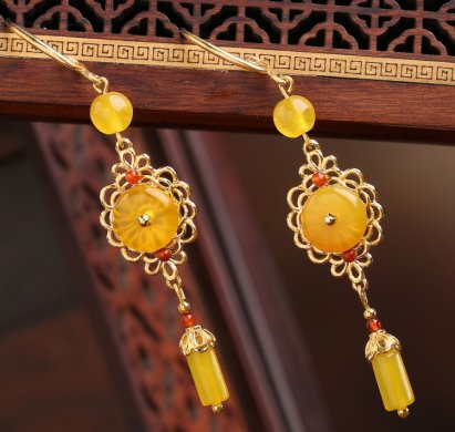 耀眼黃色瑪瑙耳環(huán)，氣質(zhì)高貴耳環(huán)