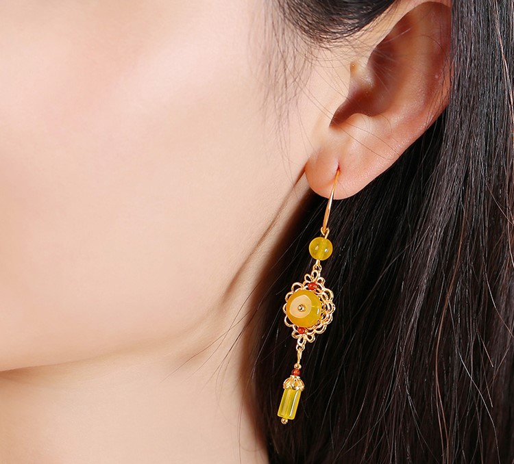 耀眼黃色瑪瑙耳環(huán)，氣質(zhì)高貴耳環(huán)
