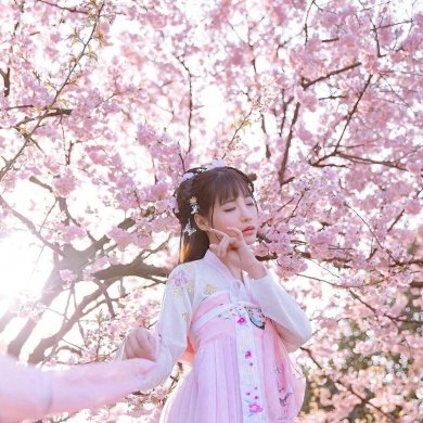 傳統(tǒng)華夏粉色漢服，漢元素清新淡雅漢服圖片