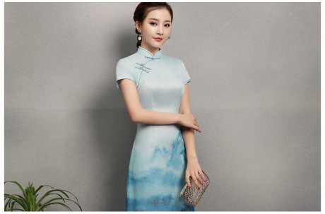 藍(lán)墨中國(guó)風(fēng)旗袍，時(shí)尚中式旗袍裙