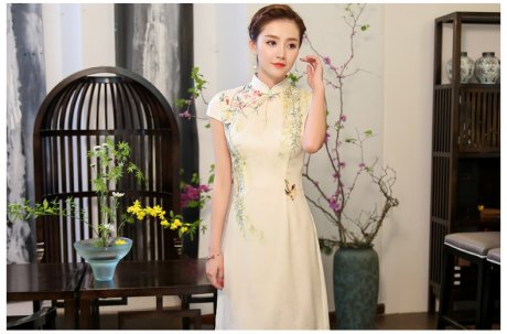 綠盈柳絲繡花旗袍，清新唯美旗袍裙