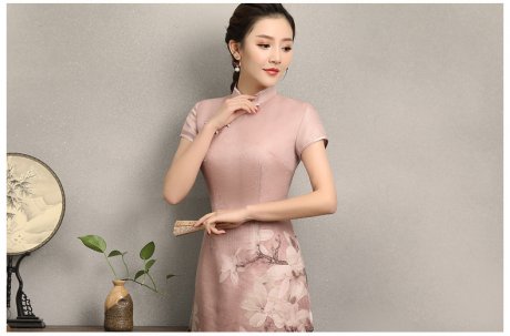 粉色玉蘭花旗袍，清新亮麗旗袍裙
