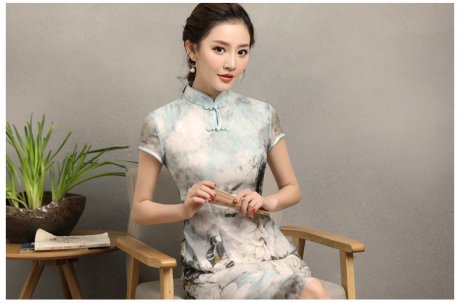 清雅華貴白玉蘭旗袍，復古真絲旗袍裙