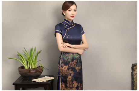 嫻云真絲旗袍，氣質(zhì)印花雅致旗袍裙