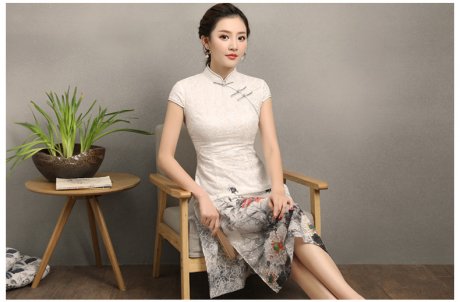 淡雅花容旗袍，復(fù)古時(shí)尚旗袍裙