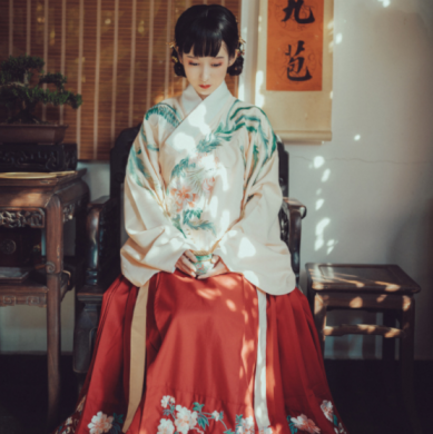 交領(lǐng)襖裙?jié)h服，改良琵琶袖馬面裙