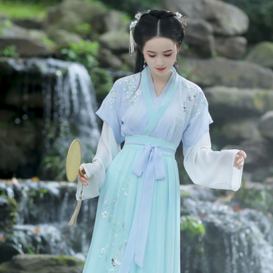 淺交領(lǐng)半臂雙鶴刺繡，改良漢服襦裙