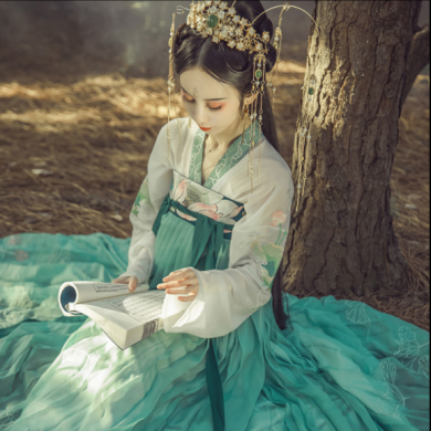 齊胸襦裙?jié)h服，仙女蓮花荷葉刺繡裙