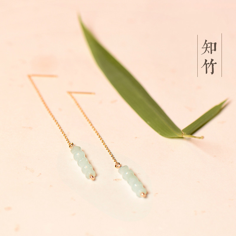 知竹系列耳環(huán)，天然竹節(jié)翡翠9K金耳針首飾