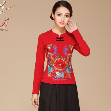 中國風云南民族風服裝，紅色刺繡上衣民族服裝