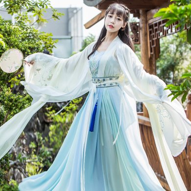 清新魏晉風(fēng)漢服，古裝仙女大袖衫齊腰襦裙