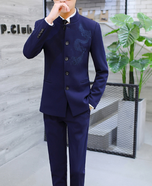 中國風(fēng)繡龍中山裝，休閑時尚學(xué)生中山裝