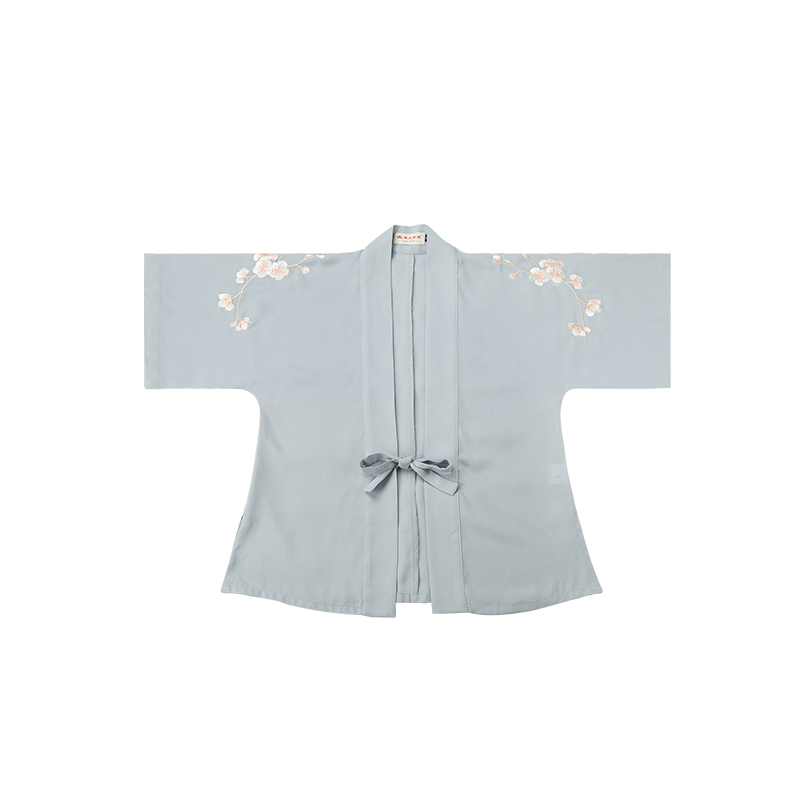 傳統(tǒng)雙袖刺繡漢服上衣，對(duì)襟半臂繡花漢服