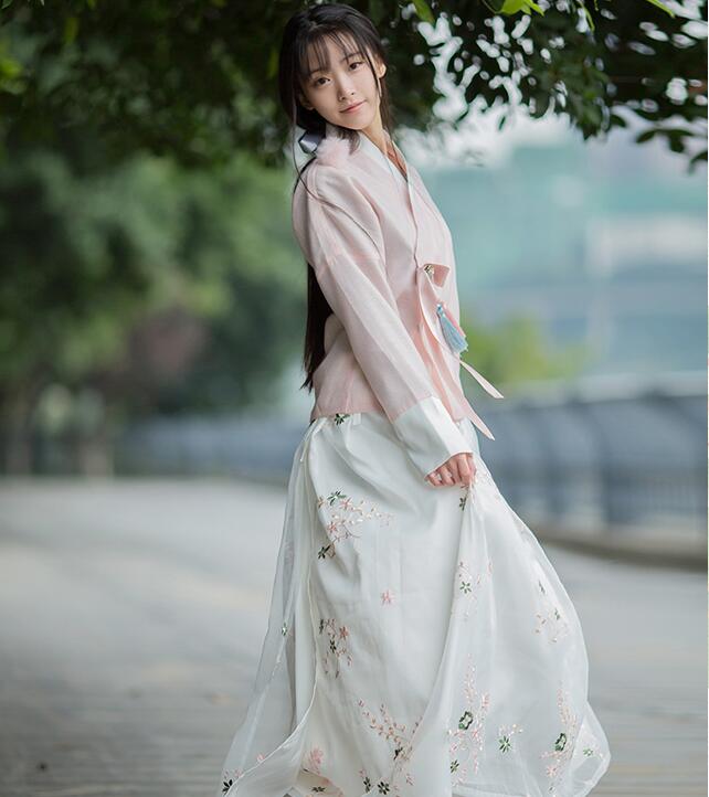 復(fù)古漢元素繡花漢服，交領(lǐng)漢服美女圖片