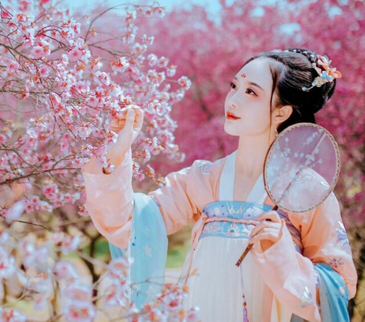 復(fù)古漢服齊胸襦裙，新款繡花漢服美女圖片