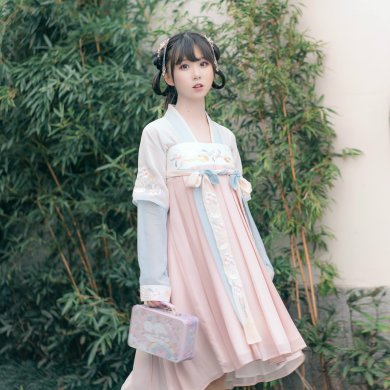 漢元素繡花仙女裙，改良漢服對(duì)襟齊胸襦裙