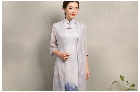 溫婉優(yōu)雅淡紫旗袍，文藝復古氣息旗袍裙