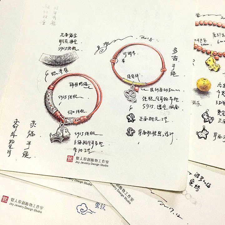 雕花狗生肖手鏈，本命年紅繩銀手鏈飾品
