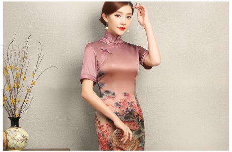 紅蓮花短袖旗袍，優(yōu)雅復(fù)古風(fēng)旗袍裙