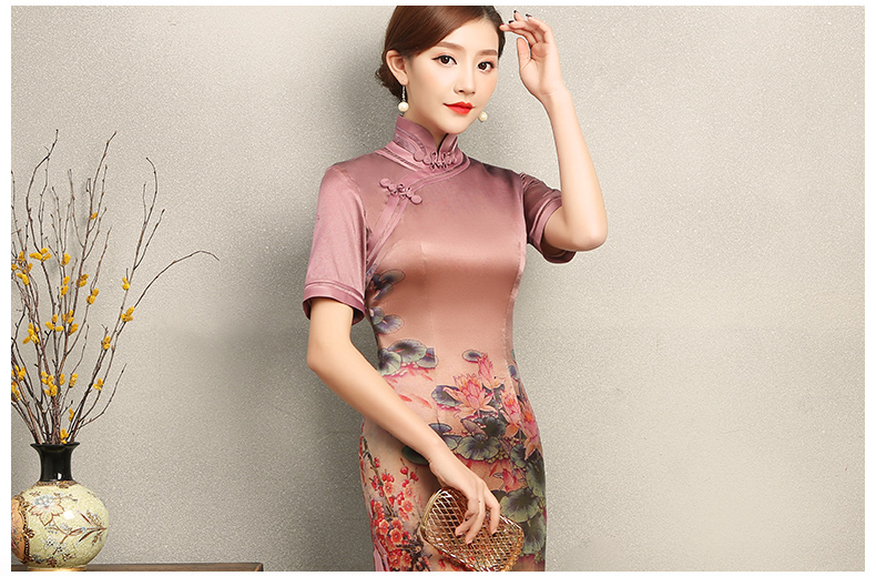 紅蓮花短袖旗袍，優(yōu)雅復(fù)古風(fēng)旗袍裙