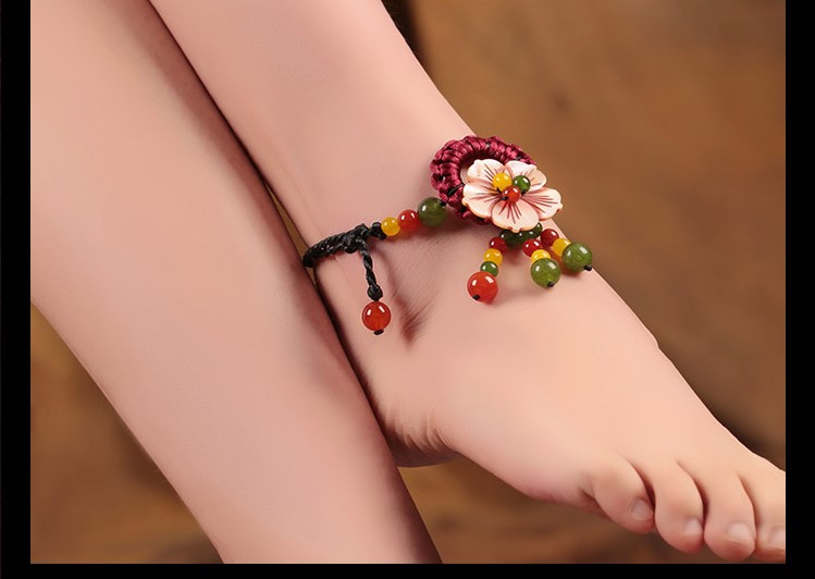 花開一夏腳鏈：古風花朵裝飾手工編織腳鏈