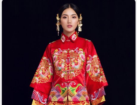 喜締鴛鴦中式禮服，喜字鴛鴦刺繡新娘禮服