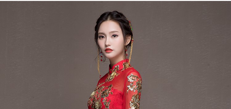 金枝玉葉中式禮服，魚尾牡丹花晚禮服