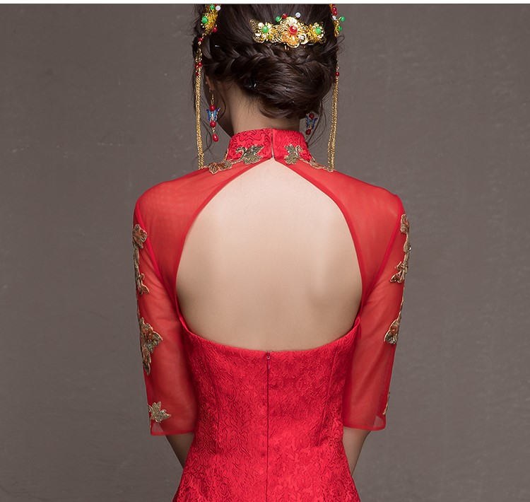 金枝玉葉中式禮服，魚尾牡丹花晚禮服