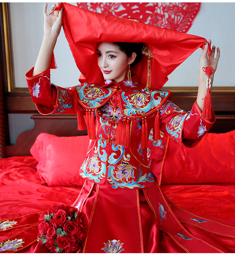 古典秀禾中式禮服，流蘇新娘結婚禮服
