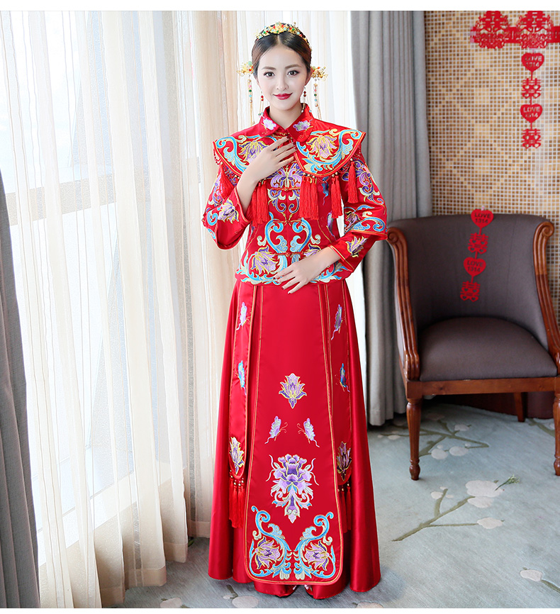 古典秀禾中式禮服，流蘇新娘結婚禮服