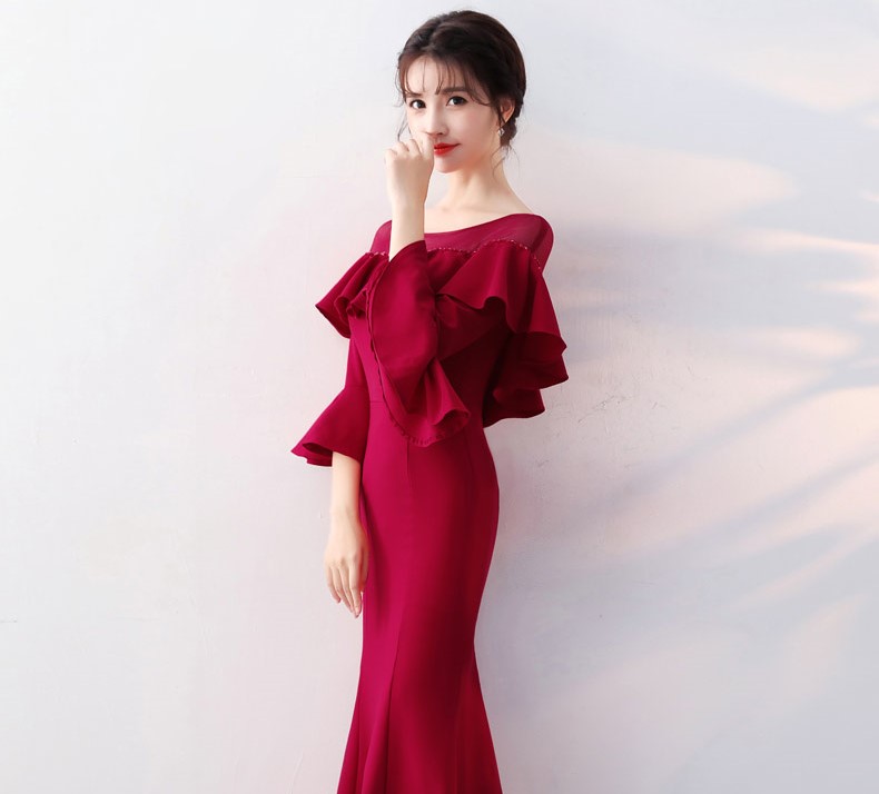 優(yōu)雅喇叭袖中式禮服，時(shí)尚魚(yú)尾晚禮服
