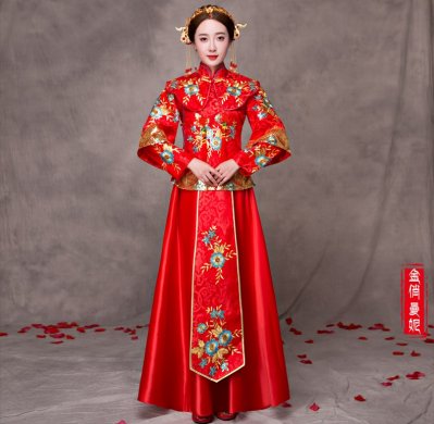 華麗蘭花刺繡新娘禮服，中國風中式禮服