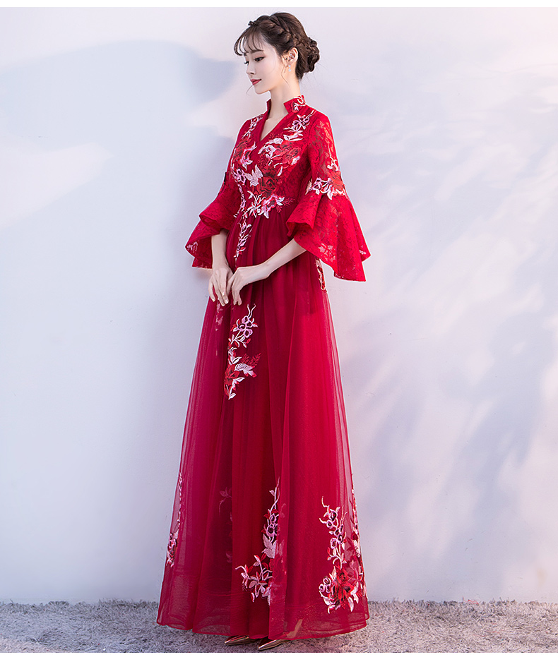 時尚喇叭袖中式禮服，性感唯美晚禮服