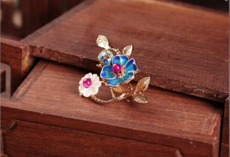 一枝藍香胸針，景泰藍中國風(fēng)復(fù)古飾品