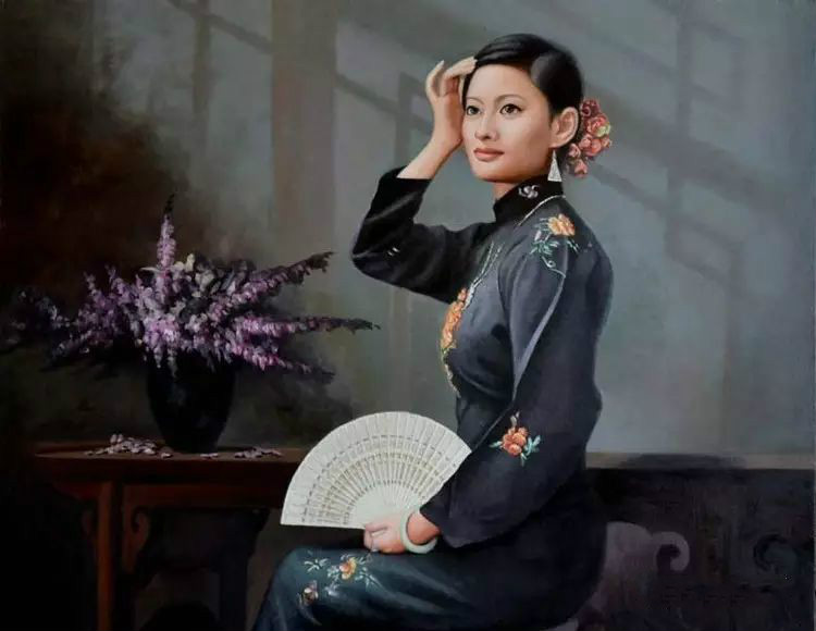 風(fēng)情萬種的油畫旗袍女子！