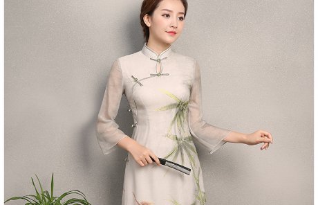 竹軒淡雅旗袍，中袖改良奧黛風(fēng)旗袍裙