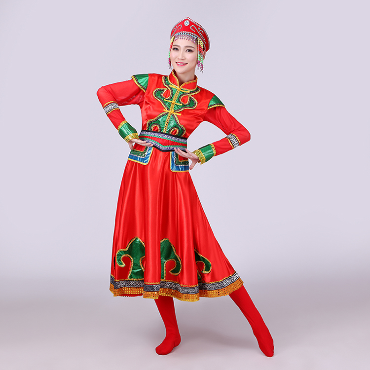 紅色大裙擺蒙古族服飾，少數(shù)民族服裝