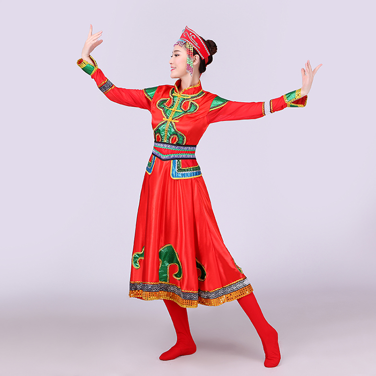 紅色大裙擺蒙古族服飾，少數(shù)民族服裝