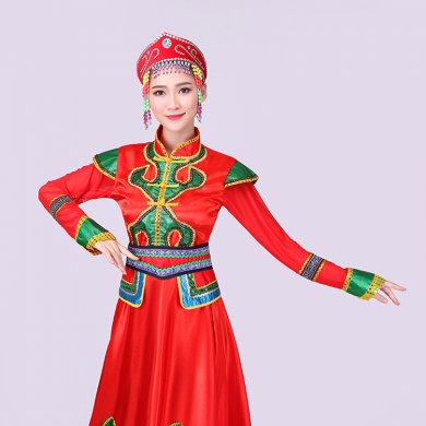 紅色大裙擺蒙古族服飾，少數(shù)民族服裝