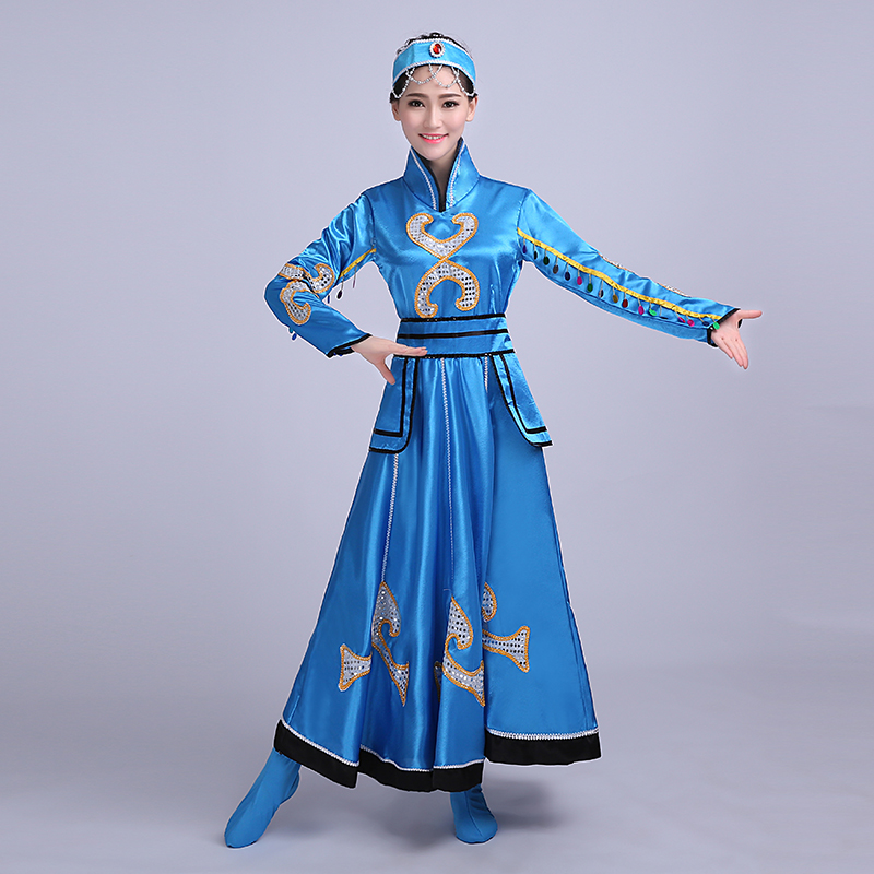 藍色大裙擺蒙古族服飾，少數(shù)民族服裝