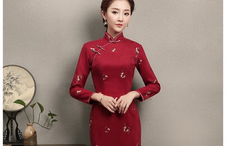 紅色印梅花旗袍，鮮艷熱情旗袍裙