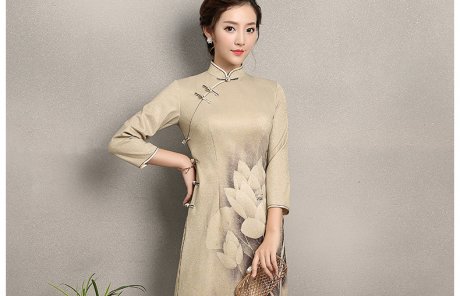 黃色金荷旗袍，時(shí)尚中國風(fēng)旗袍裙
