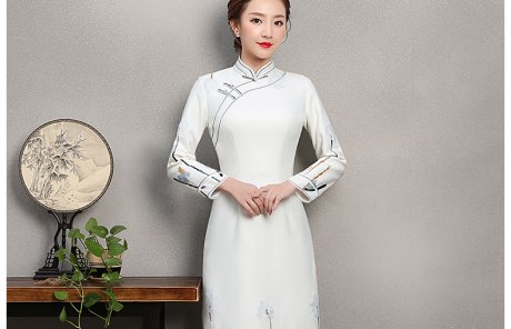 素凈寫意旗袍，簡(jiǎn)約白色旗袍裙