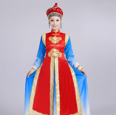 蒙古族服飾表演服裝，少數(shù)民族服裝圖片
