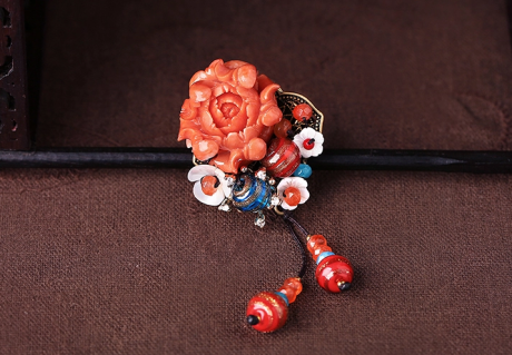 中國風(fēng)立體花朵吊墜胸花，復(fù)古胸針項鏈飾品